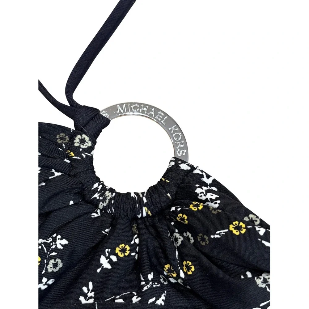 Michael‎ Kors Tankini Top Womens XS Black Floral Halter O-Ring